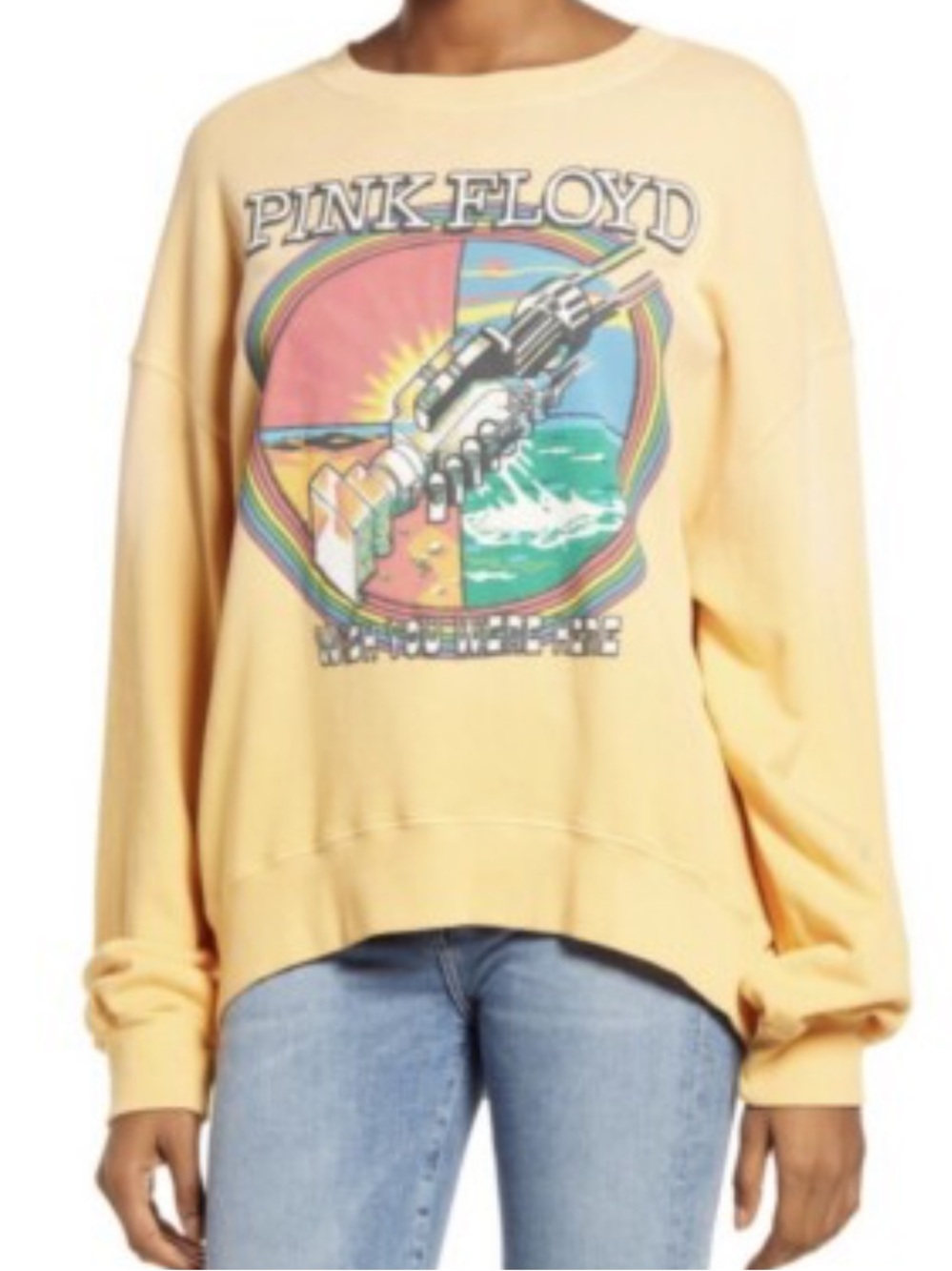 daydreamer Pink Floyd Yellow Graphic Sweatshirt with Rainbow Emblem s